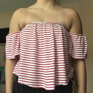 Striped off the shoulder top